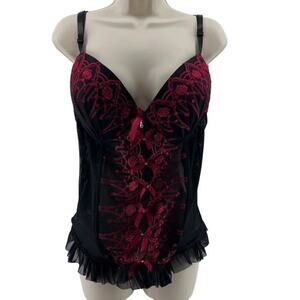 Just Sexy Lingerie Sheer Black Red Lace Lingerie Bustier Womens Size 3X
